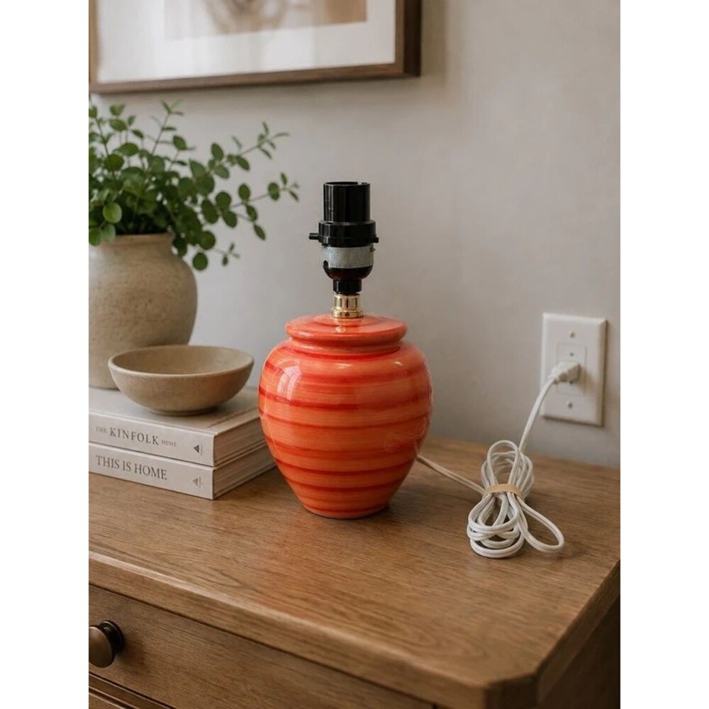 Vintage Orange Striped Ceramic Mini Table Lamp
